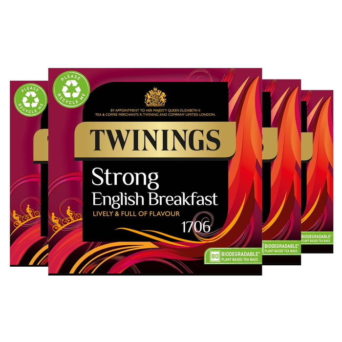 TWININGS 1706 Strong Breakfast 80's (Pack of 4, Total 320 Tea Bags)