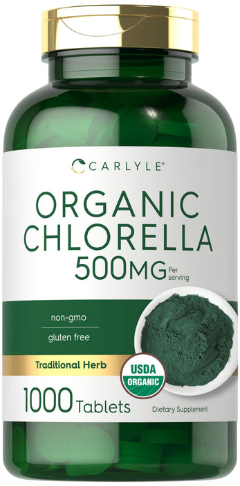 Carlyle Chlorella Tablets Organic 500 mg | 1000 Count | Vegetarian, Non-GMO, and Gluten Free