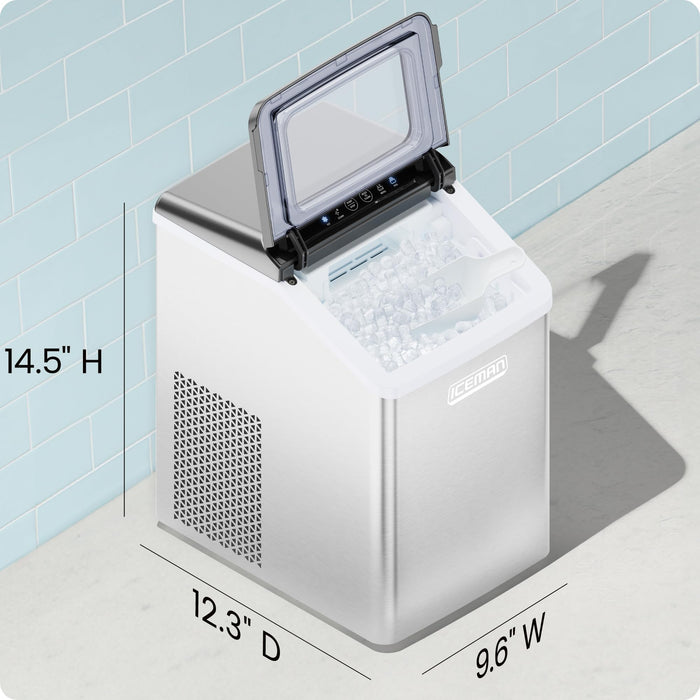 Iceman Pebble Ice Machine, Countertop Nugget Ice Maker Produces Chewable Pellet Ice in 20 Minutes, Makes 33lbs/Day, with One-Touch Cleaning Function and Ice Scoop/Basket Included – Stainless Steel