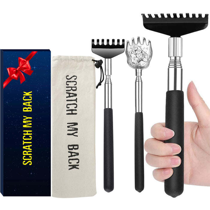 Oversized Back Scratcher Gift Set, 3 Pack Portable Extendable Stainless Steel Telescoping Massage Tool, Gift/Stocking Stuffers for Men Women