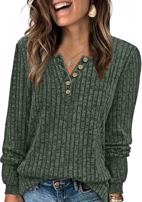 XIEERDUO Womens Christmas Sweater Round Neck Tunic Tops Loose Fit Long Sleeve Henley Shirts Fall Fashion Green L