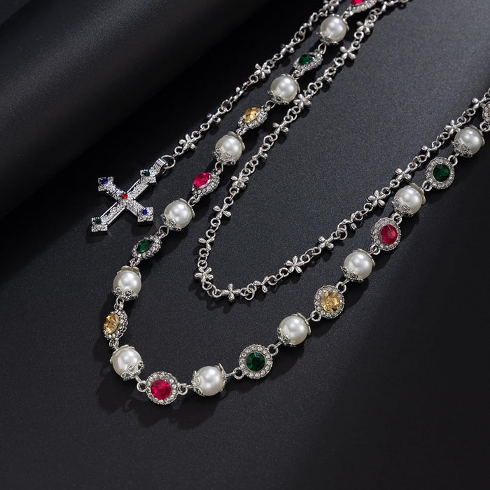 Fashion Layered Pants Wallet Chains - Exquisite Gold Silver Rhinestone Flower Pearl Jean Pocket Chain for Women Men Cute Bag Purse Charms Jewelry (silver link round)