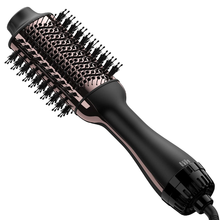 Upgraded 4 in 1 Hair Dryer and Styler Volumizer with Negative Ion Anti-frizz Ceramic Titanium Barrel Hot Air Brush Hair Straightener 75MM Oval Shape