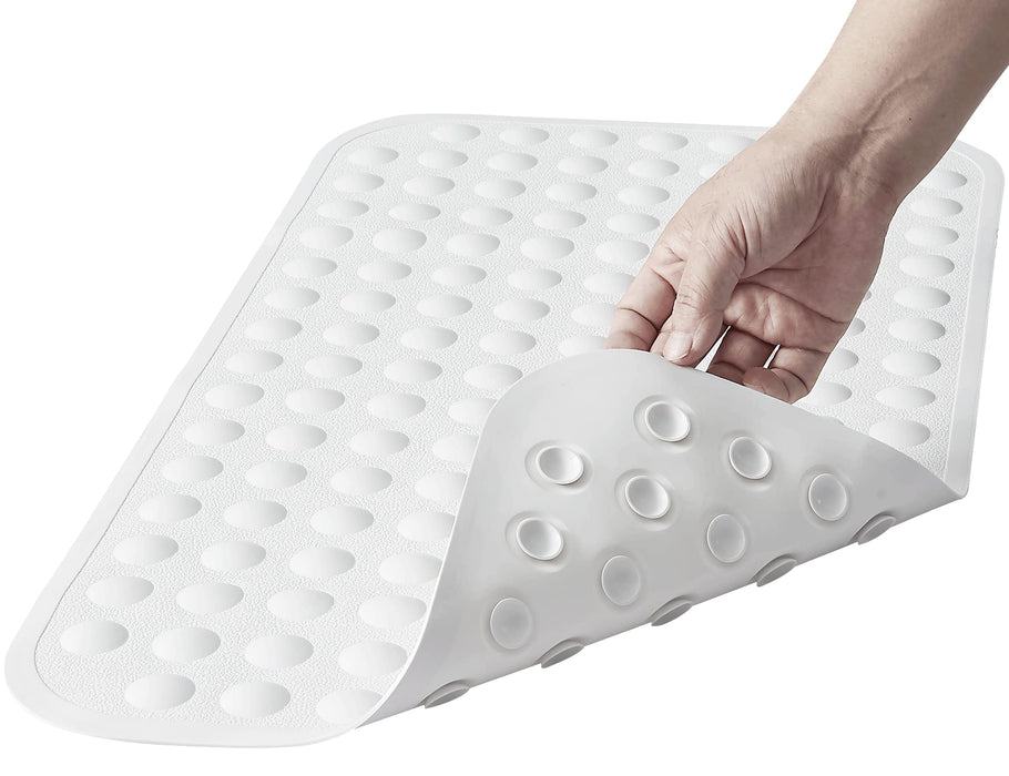 Yanzifly Bathtub Mat - Silicone Soft & Safe Bath Mat with Suction Cups, Anti Slip for Kids & Elderly, Machine Washable - White