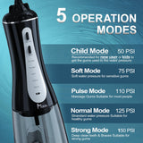 MOCEL Water Dental Flosser Oral Irrigator with 5 Modes, 350ml Cordless Water Teeth Cleaner Pick 6 Tips, IPX7 Waterproof Rechargeable Portable Powerful Battery for Travel & Home Braces & Bridges Care