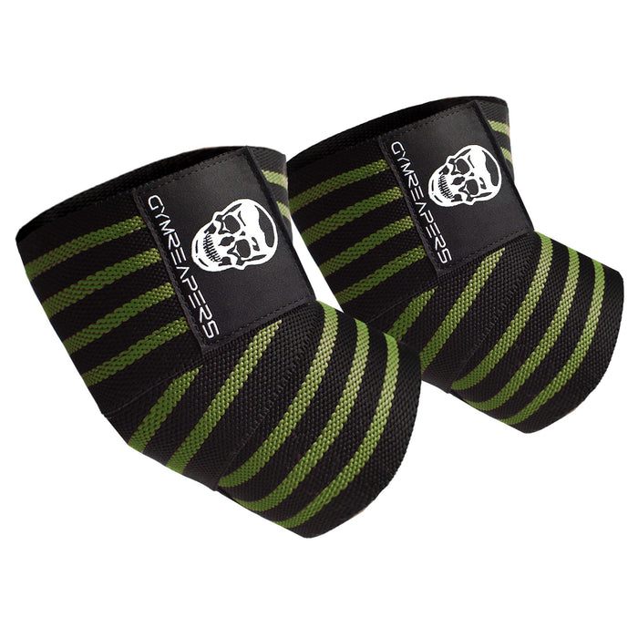 Gymreapers Weightlifting Elbow Wraps (1 Pair) - Flexible 40'' Elbow Compression Strap & Joint Support Brace - For Bench Press, Powerlifting, and Pressing (Green)