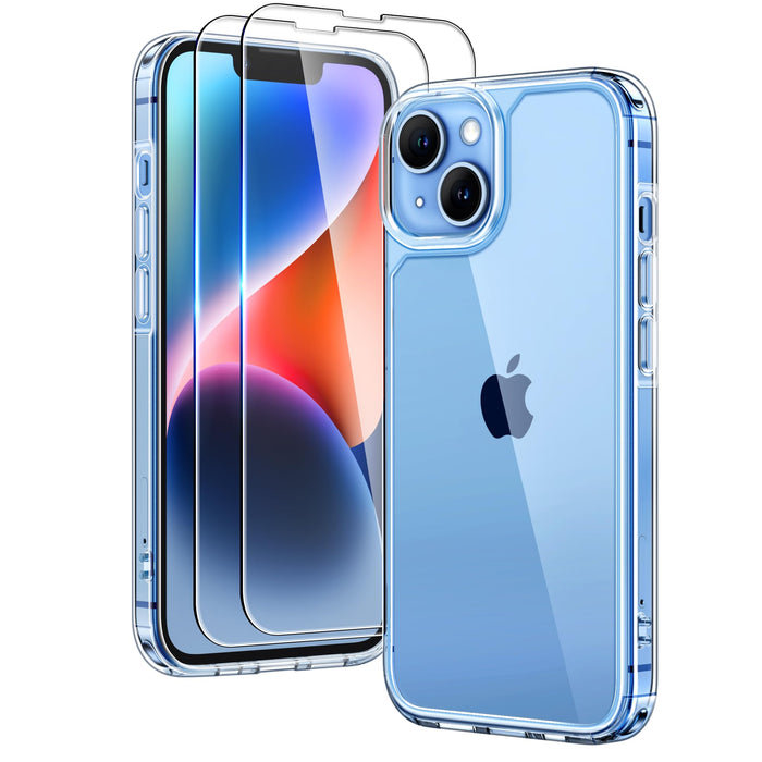 TAURI 3 in 1 for iPhone 14 Case Clear, [Not Yellowing] with 2X Screen Protectors, [Military-Grade Drop Protection] Shockproof Slim 14 Cover 6.1 Inch