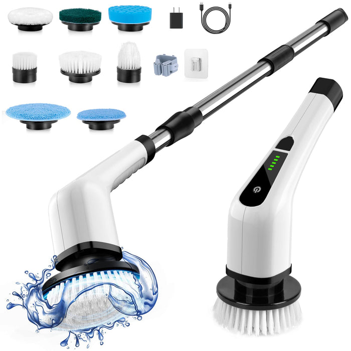 Bomves Electric Spin Scrubber, Cordless Cleaning Brush Scrubber for Home, 400RPM/Mins-8 Replaceable Brush Heads-90Mins Work Time, 3 Adjustable Size, 2 Speeds for Bathroom Shower Bathtub Glass Car