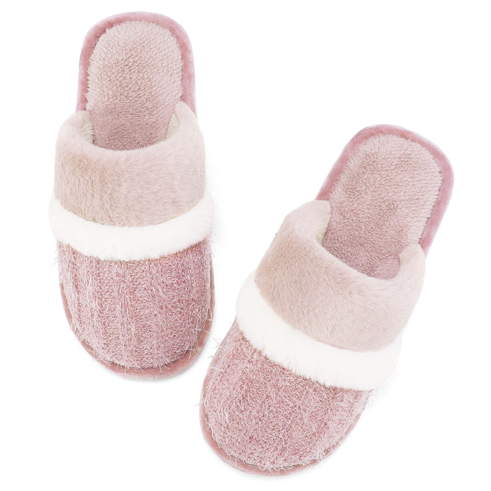 House Slippers for Women Fluffy Memory Foam Cute Comfy Fuzzy Slippers Slip on Anti-Skid Christmas Gifts for Women Mom Indoor and Outdoor Size 7 8 Pink