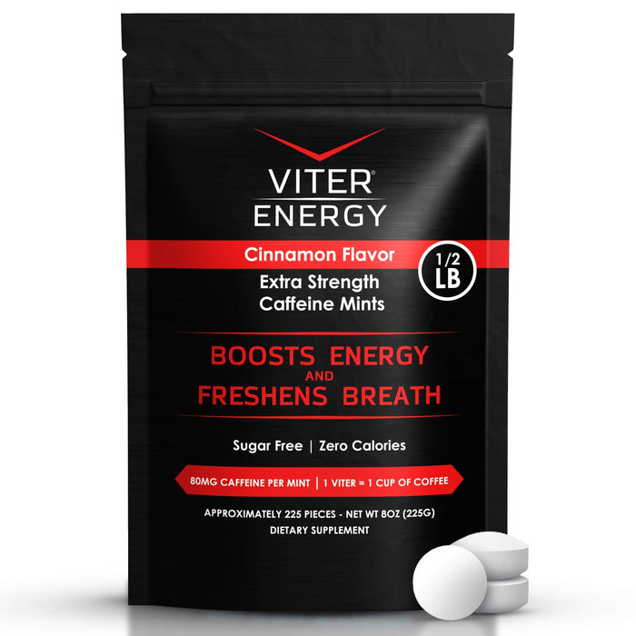 Viter Energy Extra Strength Caffeinated Mints 80mg Caffeine, B Vitamins, Sugar Free. (Cinnamon, 8oz, Bulk Bag)