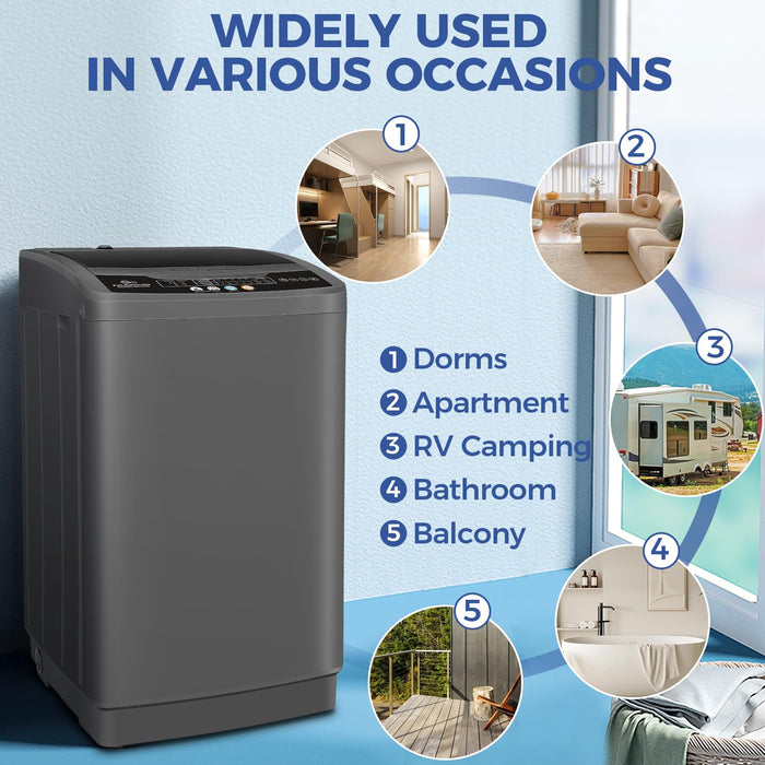 Nictemaw Portable Washing Machine 20Lbs Portable Washer Machine with Drain Pump, 2.8 Cu.ft Compact Washer with 10 Programs 8 Water Levels Small Washing Machine for Apartment, Home, Dorms, Rv