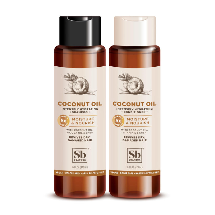 Soapbox Shampoo and Conditioner Set with Coconut Oil, Jojoba Oil, Aloe and Shea Butter to Moisturize and Nourish for All Hair Types, 16 Ounces Each (Pack of 2)