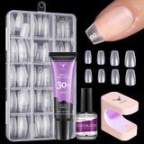 Ejiubas Short Coffin Nail Tips - Soft Gel Nail Tips with Nail Gel, Acrylic False Nails with Nail Lamp, All in One Fake Nail Extension