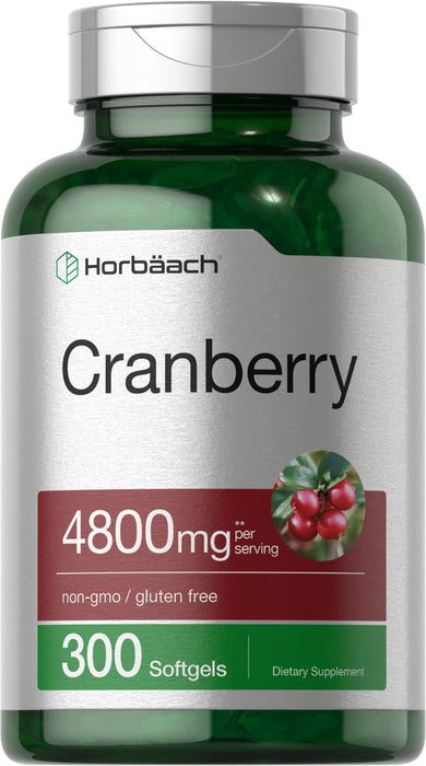 Horbäach Cranberry Pills 4800mg | 300 Softgels | Non-GMO, Gluten Free Supplement | from Concentrate Extract