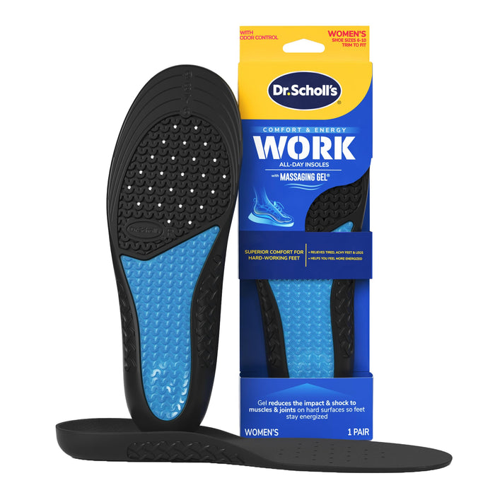 Work All-Day Superior Comfort Insoles (with) Massaging Gel, Women, 1 Pair, Trim to Fit