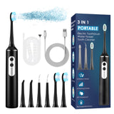 Electric Toothbrush with Water Flosser Combo, 3 in 1 Ultrasonic Toothbrush & Dental Oral Irrigator & Tooth Cleaner with 4 Modes, One Switch from Sonic Brushing to Water Flossing for Home Travel