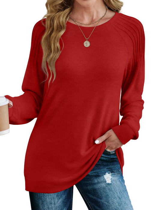 Saloogoe Womens Sweatshirt Tunic Sweaters to Wear with Leggings Christmas Shirts Red M