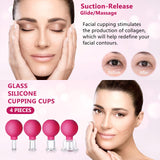 CFHBF 4 Size Facial Cupping Therapy Set Glass, Eye Face Vacuum Massage Anti Cellulite Cup - Silicone, for Beauty Body Cup Lymphatic Fascia Massager (Gift Box Packaging-red)