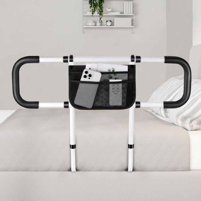 Bed Rails for Elderly Adults Safety - Extended Bed Assist Rail for Seniors - Adjustable Bed Side Rails Handle Support Bar Bed Guard Rail with Storage Bag & Fixing Strap, Fit King Queen Full Twin Bed