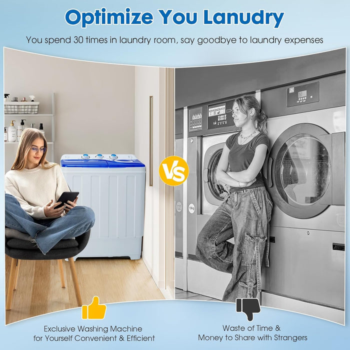 PLENTORA Portable Washing Machine, 28lbs Twin Tub with Drain Pump and Hose, 18lbs Wash 10lbs Spin Cycle, Compact Semi-Automatic Washer and Spinner Combo for Apartments, Dorms, RVs, Camping, Navy