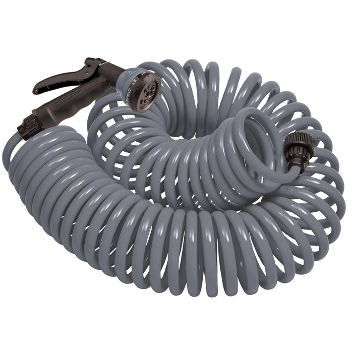 Orbit 27560 Coil Garden Hose, 50 Feet, with 8-Pattern Hose Nozzle (Gray)