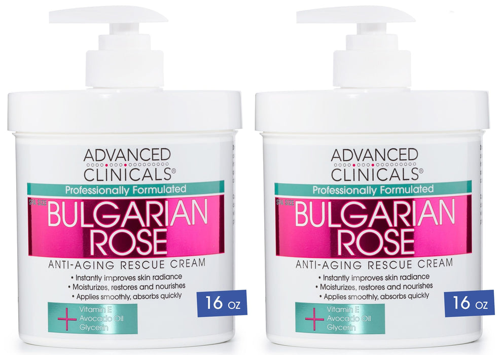 Advanced Clinicals Bulgarian Rose Anti Aging Vitamin E Moisturizer Body Lotion & Face Cream | Body Butter Cream | Skin Brightening + Tightening Lotion | Body Skin Care Products For Women, 2-Pack