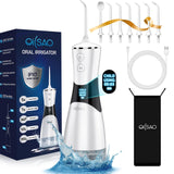 OILSAO Water Flosser Cordless for Teeth,350 ML Advanced Water Dental Flosser with 5 Modes LCD Display IPX7 Waterproof Portable Rechargeable Oral Irrigator with 7 Tips for Home Travel