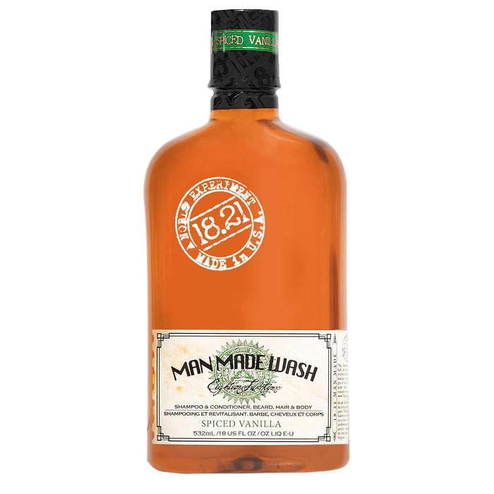 18.21 Man Made Original Spiced Vanilla 3-in-1 Body Wash, Shampoo, & Conditioner for Men, All Hair & Skin Types, Strengthens and Moisturizes in a Manly Aroma, 18 oz