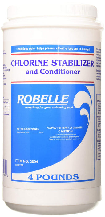 Robelle 4-Pounds Premium Chlorine Stabilizer and Conditioner, Concentrated Cyanuric Acid for Pools, Pool Stabilizer, Helps Chlorine Last Longer, Made in USA