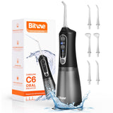 Bitvae Water Flossers for Teeth - Cordless Water Dental Flosser Teeth Picks for Travel with 6 Jet Tips, 3 Modes 5 intensities, IPX7 Waterproof Portable & Rechargeable Oral Irrigator Cleaner, Black