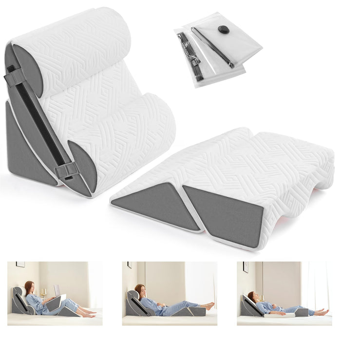 Yojoker 6pcs Orthopedic Bed Wedge Pillow Set for Post Surgery, Memory Foam for Sleeping, Back and Leg Pain Relief Comfortable & Adjustable Support Pillows-Anti Snoring, Heartburn