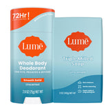 Lume Whole Body Deodorant And Soap - 2.6 Ounce Smooth Solid Stick With 72 Hour Odor Control and 5 Ounce Triple Milled Soap - Aluminum Free, Baking Soda Free and Skin Loving (Unscented)