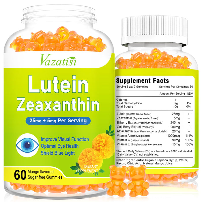 Eye Vitamins Lutein & Zeaxanthin Gummies, Sugar Free Eye Health Supplements with Bilberry, Astaxanthin - Support Blue Light, Visual Function and Macular Health - Mango Flavored, 120 Count