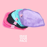 ERASE YOUR FACE Erase Your Face Make Up Removing Cloths, black, blue, pink, purple (8 count)