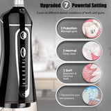 Cordless Water Flosser for Teeth Rechargeable - FZCOK 7 Clean Settings Oral Irrigator Dental Flosser for Braces Adults Teeth Cleaning Portable with Long Battery Life, Waterproof(Black)