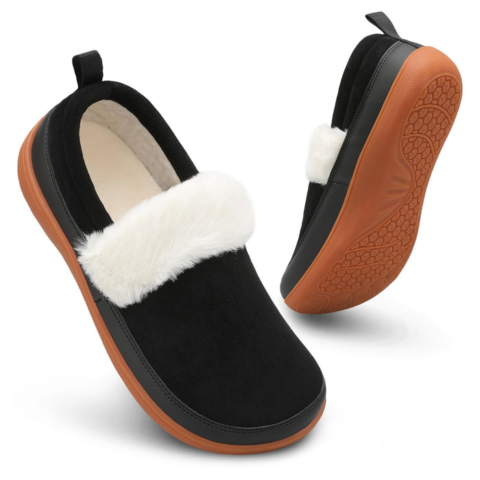 Scurtain Wide Shoes for Women Winter Warm Slip on Bootie Slippers Elderly Fireside House Shoes Platfor m Fur Lined Slippers Black Size