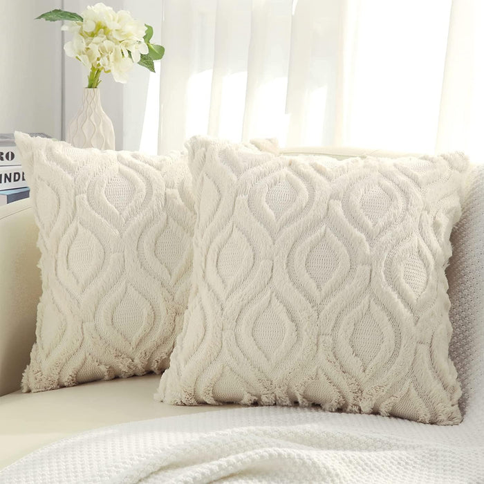 decorUhome Christmas Decorative Throw Pillow Covers 24x24, Soft Plush Faux Wool Couch Pillow Covers for Home, Set of 2, Beige