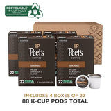 Peet's Coffee, Dark Roast K-Cup Pods for Keurig Brewers - Major Dickason's Blend 88 Count (4 Boxes of 22 K-Cup Pods)