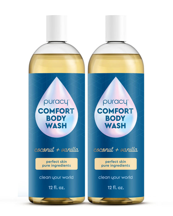 Puracy Natural Body Wash - 2pk 12 fl oz / 355 ml - Body Wash Sensitive Skin - 98.6% Pure Plant Ingredients - Body Wash Women, Men & Kids - Moisturizing Body Wash / Shower Gel - Coconut & Vanilla