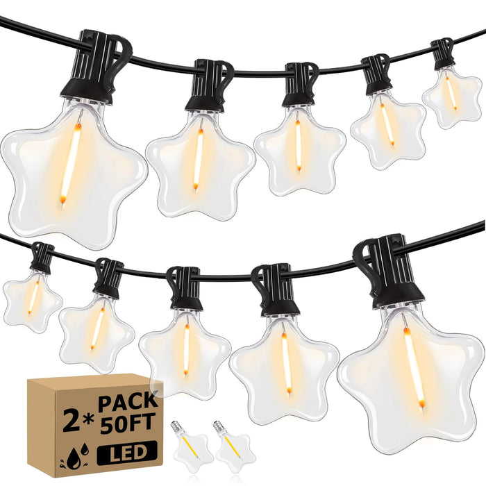 100FT Outdoor String Lights LED Patio Lights Outside Waterproof Star String Lights w/ 52 Dimmable Edison Bulbs(2 Spare), Connectable Hanging Lights for Backyard Porch Christmas Party, Black(50FT*2)