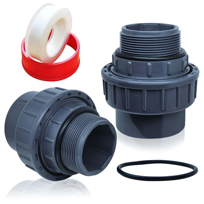 Boltigen 2pcs 1-1/2 PVC Pool Pump Fitting Coupling, 1.5" NPT Male x 1.5" Slip Union Socket Joint Adapter Connector Replacement for Pool Spa Pump