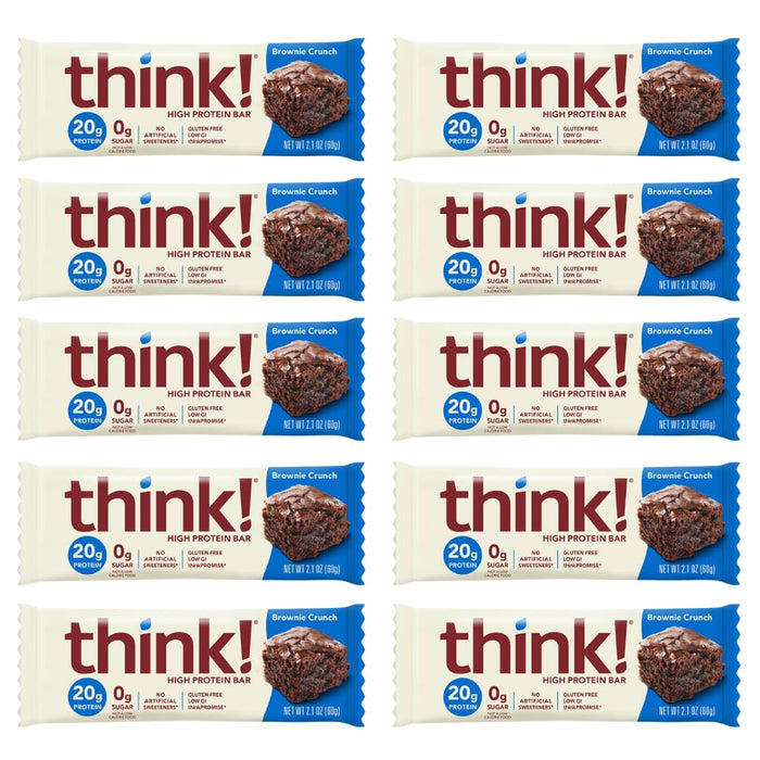 Think! Protein Bars, High Protein Snacks, Gluten Free, Kosher Friendly, Brownie Crunch, Nutrition Bars, 2.1 Oz per Bar - 20 Count