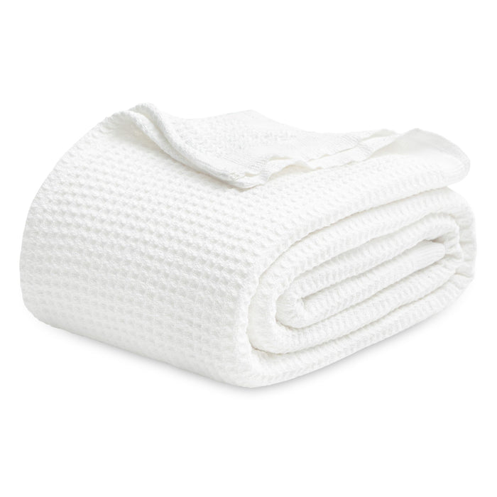 Bedsure 100% Cotton Blanket Queen Size for Bed - Waffle Weave Fall Blanket, Lightweight and Breathable Soft Christmas Blanket Gift for Women, White, 90x90 Inches