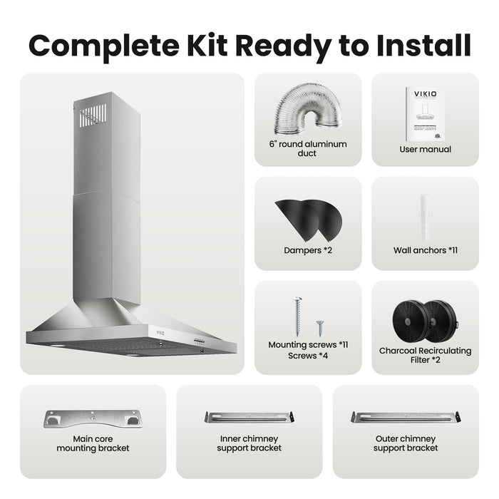 Range Hood 30 inch, 450 CFM Wall Mount Range Hood, Ducted/Ductless Convertible, with Stainless Baffle Filters, LED lights & Charcoal Filters