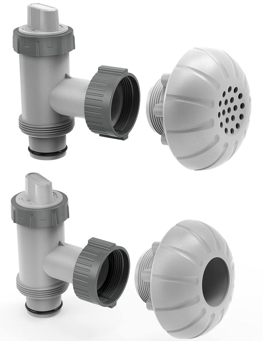 MASCARRY Above Ground Pool Parts, Plunger Valves for Pools Replacement Parts, Pool Pump Part with On Off Plunger Valves, 1.5" Outlet Strainer & Inlet Nozzle, Pool Hose Adapter for Sand Pump