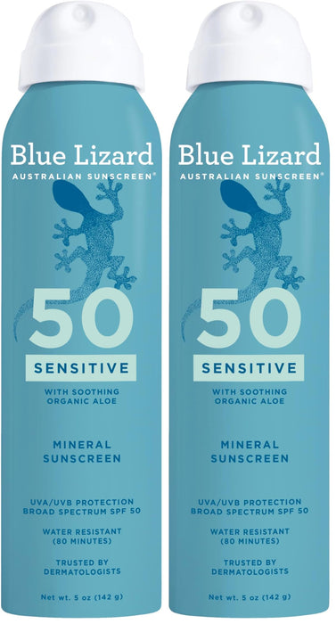 Blue Lizard Mineral Sunscreen Spray, SPF 50+ | Zinc Oxide Formula | Water-Resistant | Dermatologist-Recommended | 5 fl oz Pack of 2