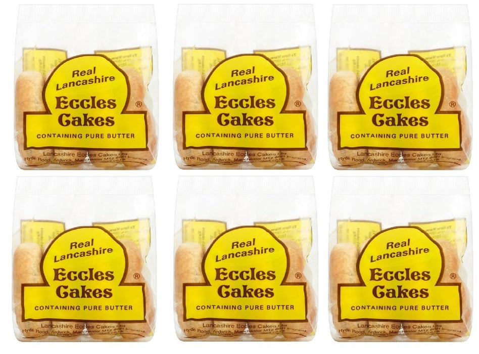 REAL LANCASHIRE Eccles Cakes | Traditionally Handmade with Pure Butter & Dried Currants | British Snacks | Delicious Fruity & Tasty Cakes for Anytime | 5.29 Oz | 4 Cakes (Pack of 6)