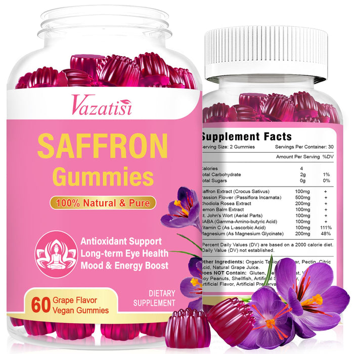 Vazatisi Natural Saffron Gummies, Sugar-Free Botanical Blend, 120 Gummies