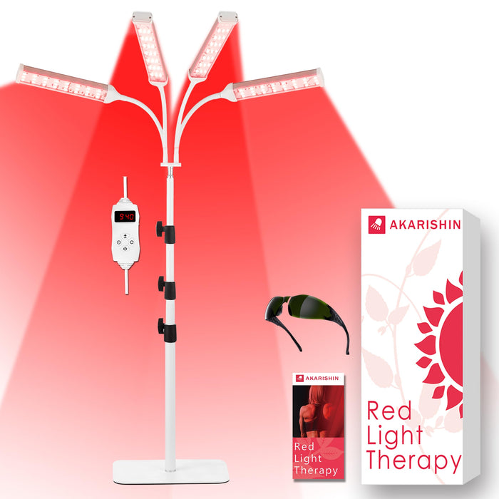 Akarishin Red Light Therapy Lamp-660nm Red Light,850nm & 940nm Infrared Light Therapy with Height Adjustable Stand,Timer with Digital Display- Effective for Body Pain and Skin Vitality，4 Head