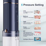 Portable Water Flosser Professional for Teeth Cleaning with 5 Pressure Modes, Over 320ML Removable Water Tank, Type C Rechargeable Oral Irrigator with 5 Jet Tips, Waterproof Travel Case Blue